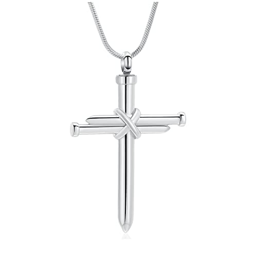Crystal Cross Necklace for Ashes Stainless Steel Keepsake Cremation Jewelry Religious Cross Memorial Urn Necklace for Pet Human Ashes Gifts - color: Nail-Cust
