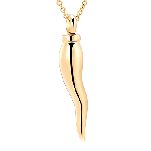 Cremation Jewelry for Ashes Stainless Steel Keepsake Chili Shape Pendant Holder Ashes for Pet Human Memorial Urn Necklace - color: Gold