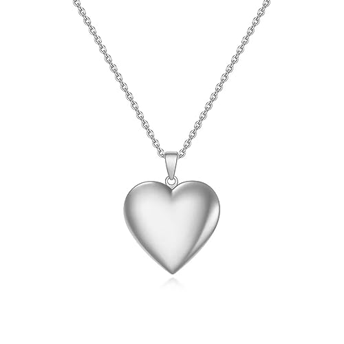KunBead 20 inch Love Open Heart Photo Locket Necklace with Picture inside-Stainless Steel for Women - style: Silver
