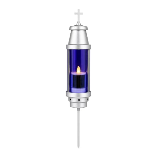 Silver Memorial Candle Holder for Cemetery Grave, Solar Candle Included | Anodized aluminum frame, weatherproof acrylic globe, solar candle included, memorial gift for grave