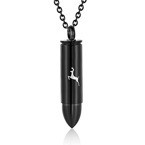 SIYUU Bullet Cremation Jewelry for Ashes Vial Deer Engraved Urn Necklace Stainless Steel Ash Container Keepsake Pendant Memorial Jewelry for Men Women - color: Black