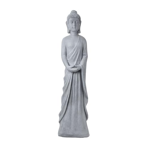 Alpine Corporation 32" Tall Cement Standing Buddha Outdoor Garden Statue, Gray - color: 32" H - Gray Buddha