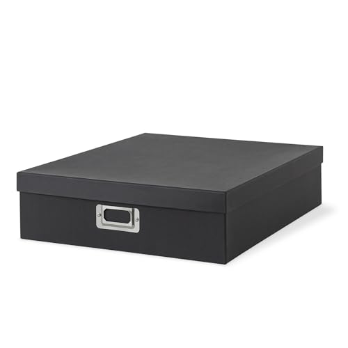 Soul & Lane - Black Scrapbook Photo Storage Box with Lid, 14.8x13x3.7 In | Large Keepsake Memory Organizer, Decorative Cardboard Album Box, Jumbo Craft Storage for Photos and Memorabilia