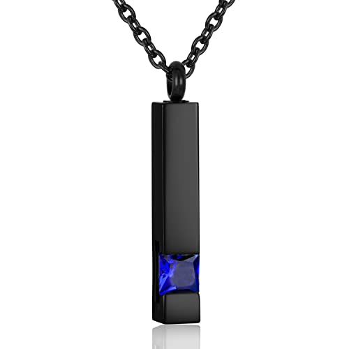 Square Crystal Bar Cremation Urn Necklace Holder for Ashes Stainless Steel Ashes Memorial Keepsake Cremation Jewelry Black Square Zircon Bar Memorial Pendant Necklace for Women Men - color: Dark Blue