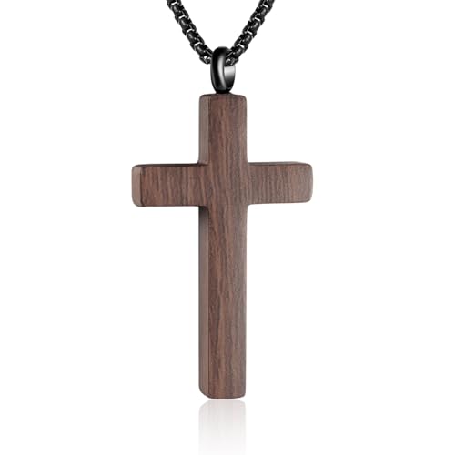 Cross Urn Necklace for Ashes for Men Wood Grain Cremation Jewelry for ashes Stainless Steel Ashes Necklace for Women Men Keepsake Memorial Gift