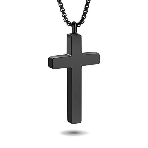 Dletay Cremation Necklace for Ashes Stainless Steel Cross Pendant Urn Necklace Memorial Keepsake Jewelry for Men Women - color: Black