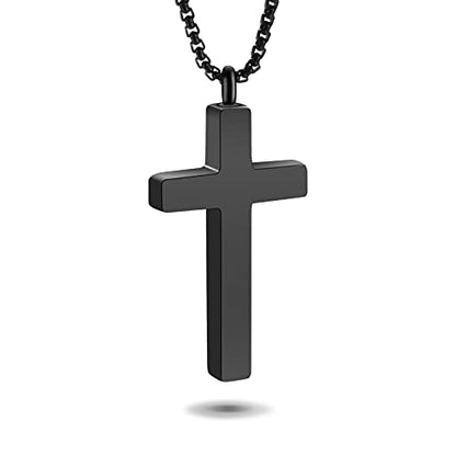 Dletay Cremation Necklace for Ashes Stainless Steel Cross Pendant Urn Necklace Memorial Keepsake Jewelry for Men Women - color: Black