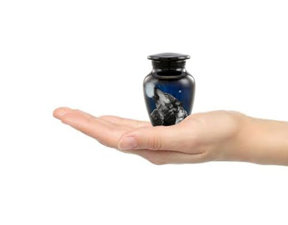 Midnight Wolves Keepsake Urn - 3 Wolves Mini Cremation Urn for Ashes - Wolves Howling at The Moon Sharing Urn - Wolf Urn - Moonlit Wolves Memorial Token Urn with Premium Box & Bag (Keepsake) - size: Mini (Keepsake)