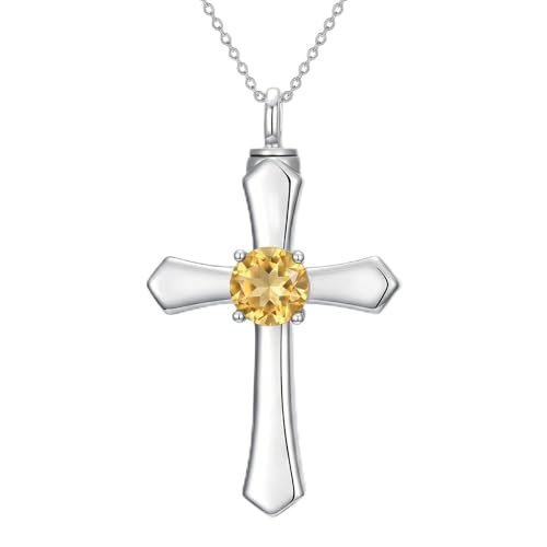 YYB Urn Necklace for Ashes Women Heart Birthstone Cross Cremation Jewelry | Memorial Keepsake Funeral Jewelry for Loved Ones (with Funnel Filler) - color: 11--Citrine November