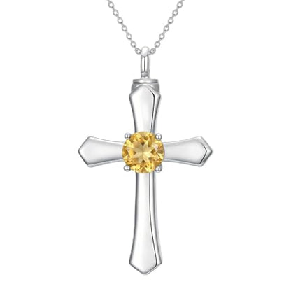 YYB Urn Necklace for Ashes Women Heart Birthstone Cross Cremation Jewelry | Memorial Keepsake Funeral Jewelry for Loved Ones (with Funnel Filler) - color: 11--Citrine November