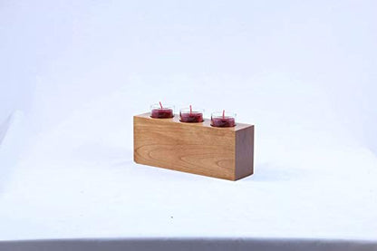 Personalized Memorial Sympathy Votive Funeral Candle Holder Cherry Wood Keepsake Gift Ideas for Loved One (10" Long Three Candle Holder) - size: 10" Long Three Candle Holder