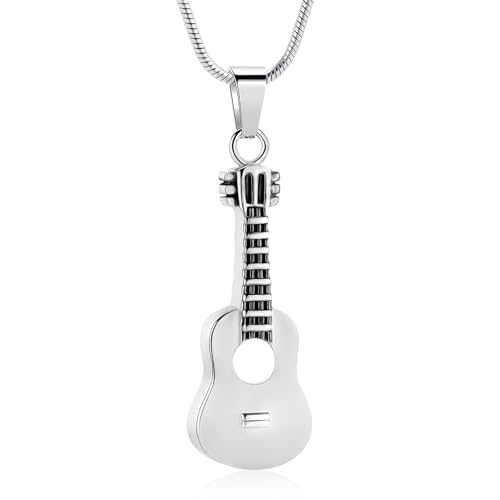 Oinsi Guitar Urn Necklace for Ashes Cremation Pendants Jewelry Ashes Holder Memorial Urn Necklace Cremation Jewelry for Human with Filling Kits - color: Silver