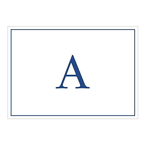 Caspari Navy Embossed Initials Boxed Note Cards in Letter A, 8 Cards & Envelopes - color: Navy A