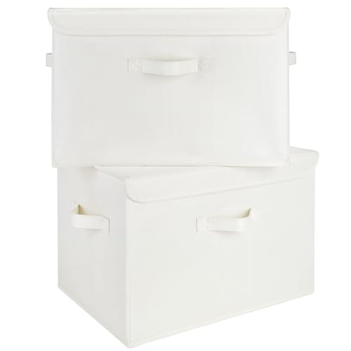 GRANNY SAYS Memory Keepsake Storage Box, Fabric Storage Bins with Lids | Flip-Top Lid, Collapsible, Stackable, 3 Handles, Ideal for Closet Clothes Blanket Toys, Extra Large, Ivory White, 2-Pack - color: Ivory White, size: Extra Large-2 Pack
