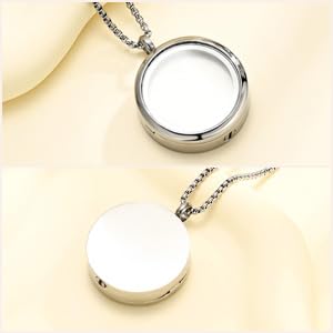 Glass Urn Necklace for Ashes Stainless Steel Cremation Photo Locket Memorial Necklace Keepsake Jewelry of Loved One with Fill Tool - color: Silver