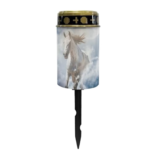 White Horse Cemetery Solar Stake Lights Decorative Solar Pathway Lights Landscape Lights Gravesite Decor for Birthday in Heaven Mothers Day Fathers Day Memrial Day - color: White Horse