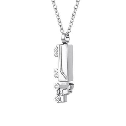 18 Wheeler Semi Truck Urn Necklace for Ashes Stainless Steel Cremation Memorial Pendant Trucker Keepsake Gift for Men Women - color: Silver