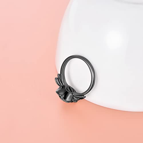 925 Sterling Silver Rose Flower Cremation Urn Ring Holds Loved Ones Ashes Cremation Keepsake Ring Jewelry Embellished with Crystals from Austria - color: Black-Always in my heart