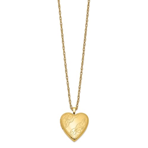 Jewelry Affairs 14k Yellow Gold Filled Engraved Heart Locket Chain Necklace, 18 Inch