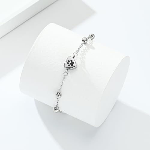 zeqingjw Pet Paw Urn Bracelet for Ashes Adjustable Heart Cremation Bracelet for Pets Ashes Stainless Steel Dog Cat Cremation Jewelry Memorial Keepsake Gift - color: 1-Silver