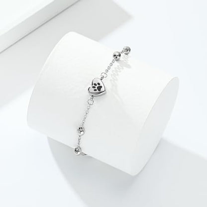 zeqingjw Pet Paw Urn Bracelet for Ashes Adjustable Heart Cremation Bracelet for Pets Ashes Stainless Steel Dog Cat Cremation Jewelry Memorial Keepsake Gift - color: 1-Silver