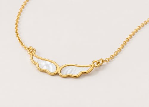 Angel Wings Pearl Necklace for Women - color: Gold