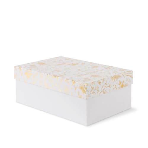 Soul & Lane - Photo Memory Storage Box, 11.7x7.7x4.5 In, Golden Bloom | Floral Cardboard Picture Organizer with Lid for Keepsakes and Mementos, White and Gold Decorative Container for Cards - color: Golden Bloom