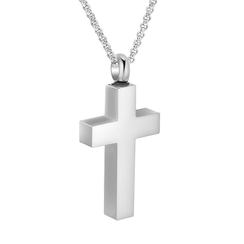 Cross Urn Necklaces for Ashes Stainless Steel Religious Cross Ashes Necklace Pendant for Men Women Cremation Jewelry for Ashes of Loved Ones - color: Silver