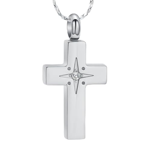 Imrsanl Cross Urn Necklace for Women Men Cremation Jewelry for Ashes Memorial Pendant Human Pet Funeral Ashes Holder Keepsake - color: Silver