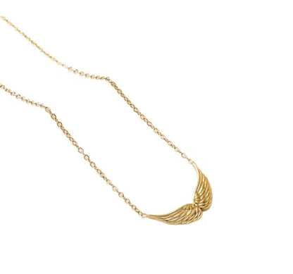 Silver/Gold Plated Angel Wing Pendant Necklace for Women Men | 18K Gold Guardian Angel Wings Feather Necklace Stainless Steel Simple Minimalist Necklaces Birthday Christmas Jewelry Gifts - color: Gold