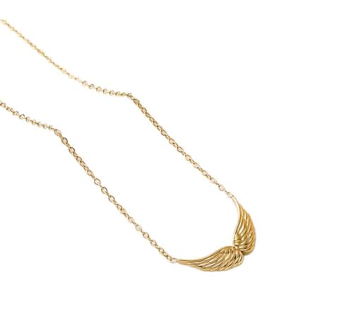 Silver/Gold Plated Angel Wing Pendant Necklace for Women Men | 18K Gold Guardian Angel Wings Feather Necklace Stainless Steel Simple Minimalist Necklaces Birthday Christmas Jewelry Gifts - color: Gold