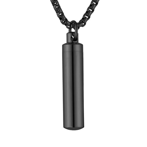 HZMAN Urn Necklace for Ashes High Polished Stainless Steel Gold Cremation Memorial Cylinder Pendant Necklace Jewelry Gift - color: Black