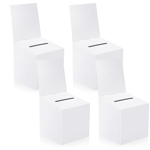 4 Pack Raffle Boxes Ballot Box Suggestion Box with Slot, 6 x 6 x 6 Inch Cardboard Raffle Boxes with Slot for Ticket and Removable Header for Collecting Business Card Voting Contest - color: 4pcs-white