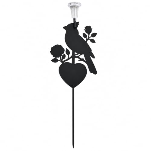 Solar Cardinal Memorial Garden Stake with 'Always Loved, Never Forgotten' Sentiment, Red Bird and Rose Design (Heart Shaped)
