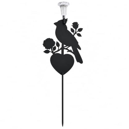 Solar Cardinal Memorial Garden Stake with 'Always Loved, Never Forgotten' Sentiment, Red Bird and Rose Design (Heart Shaped)