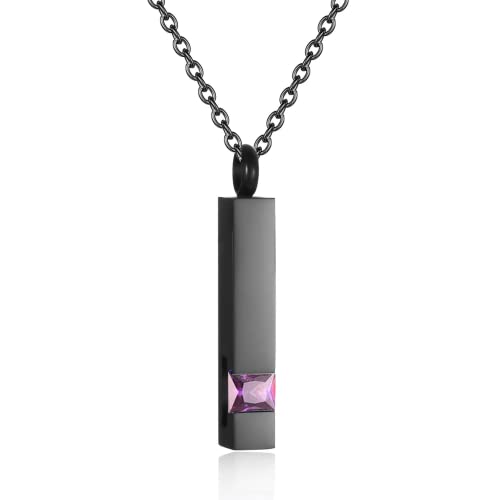 Urn Necklaces for Ashes Stainless Steel Bar Pendant Necklace Cube Memorial Ashes Necklace Crystal Cremation Urn Pendant for Men - color: Black-purple