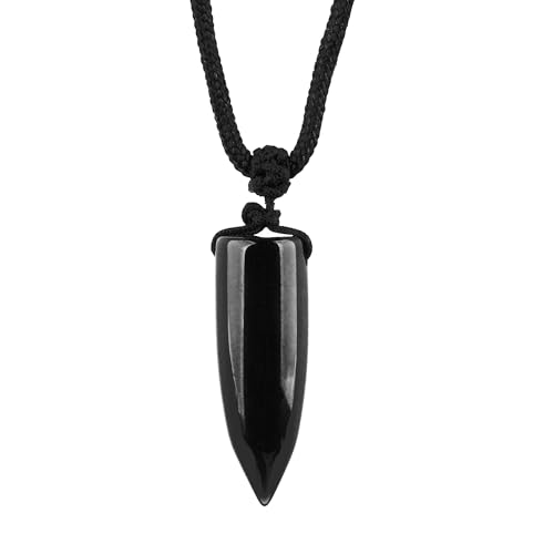 ASGIFT Black Obsidian Necklace Healing Crystal Stone Amulet Protection Pendant with Adjustable Rope Necklace Birthday Christmas Gift for Men Women - color: Bullet