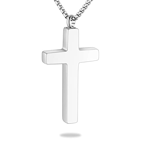Dletay Cremation Necklace for Ashes Stainless Steel Cross Pendant Urn Necklace Memorial Keepsake Jewelry for Men Women - color: Silver