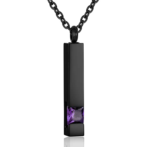 Square Crystal Bar Cremation Urn Necklace Holder for Ashes Stainless Steel Ashes Memorial Keepsake Cremation Jewelry Black Square Zircon Bar Memorial Pendant Necklace for Women Men - color: Dark Purple