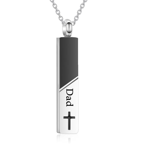 Bar Urn Necklaces for Ashes for Men Women Cremation Urn Jewelry Cross Cube Ash Necklace Memorial Keepsake Pendant Human Ashes Holder - color: Cross Dad