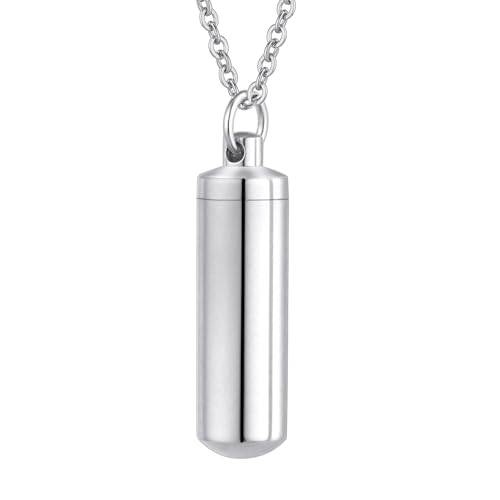 Cremation Jewelry for Ashes Pendant Urn Necklace Cylinder Keepsake Ashes Memorial Jewelry Necklace with Fill Tool Urn Memorial Ash Jewelry - color: Silver