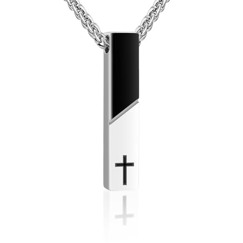 Abooxiu Urn Necklace for Ashes Cremation Jewelry for Ashes Cube Ashes Keepsakes Necklace Cross Bar Stainless Steel Memorial Urn Pendant Keepsake for Women Men