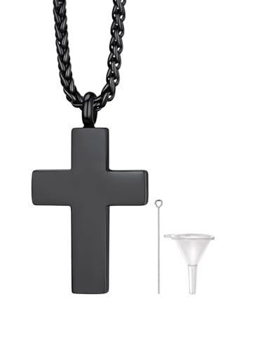 Richsteel Urn Necklaces for Ashes for Women Men Cremation Pendant | Necklace for Ashes Stainless Steel Memorial Jewelry - color: 11-Black Latin Cross
