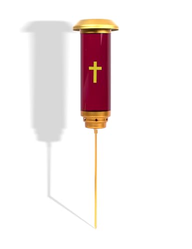 Red Solar Memorial Cross Light for Cemetery Grave, Eternal Lantern | Red solar memorial cross light, waterproof, dusk-to-dawn sensor, dual spike mount, sympathy gift for grave