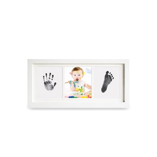 Inkless Baby Hand and Footprint Kit – Newborn Keepsake Frame with Non-Toxic Ink Pad, Baby Handprint & Footprint Kit for Boys & Girls, Baby Shower - color: White