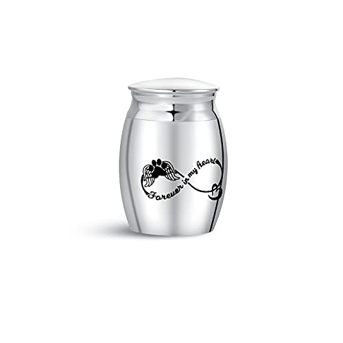 Dog Pet Puppy Small Cremation Urn for Pet Ashes Keepsake Memorial Forever in My Heart Infinity Love Heart Paw Angel Wing Ash Holder for Funeral - size: Forever in my heart