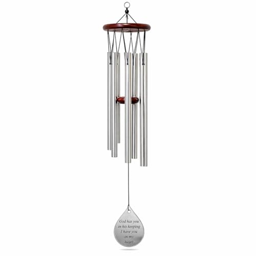 Memorial Wind Chimes Sympathy Gift – “God Has You in His Keeping I Have You in My Heart” – Engraved Teardrop Charm – Wooden Top Chime – Bereavement Gift for Loss – 37" Outdoor-Indoor