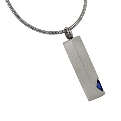 Pillar with Blue Gemstone Cremation Jewelry, Stainless Steel Jewelry, Cremation Jewelry for Ashes - color: Blue Gemstone