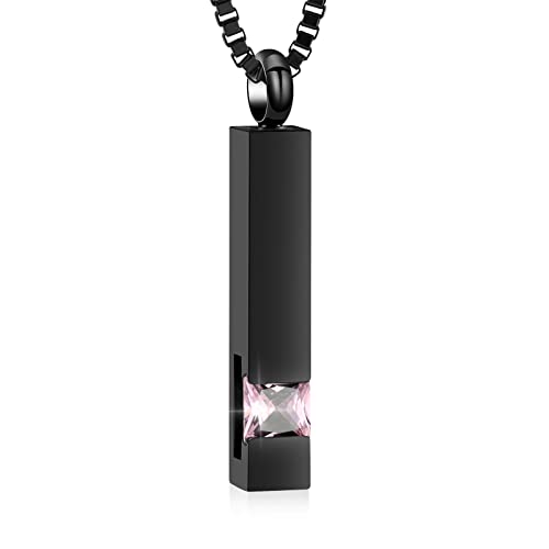 XSMZB Crystal Bar Cremation Urn Jewelry for Ashes Birthstone Cube Memorial Urn Necklace for Women Men Funeral Ashes Keepsake Pendant - color: Pink