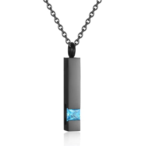 Urn Necklaces for Ashes Stainless Steel Bar Pendant Necklace Cube Memorial Ashes Necklace Crystal Cremation Urn Pendant for Men - color: Black-blue